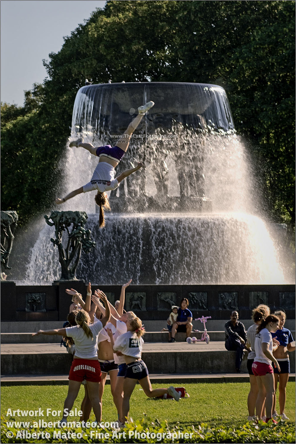 Cheerleaders training, Vigeland Park, Oslo, Norway.