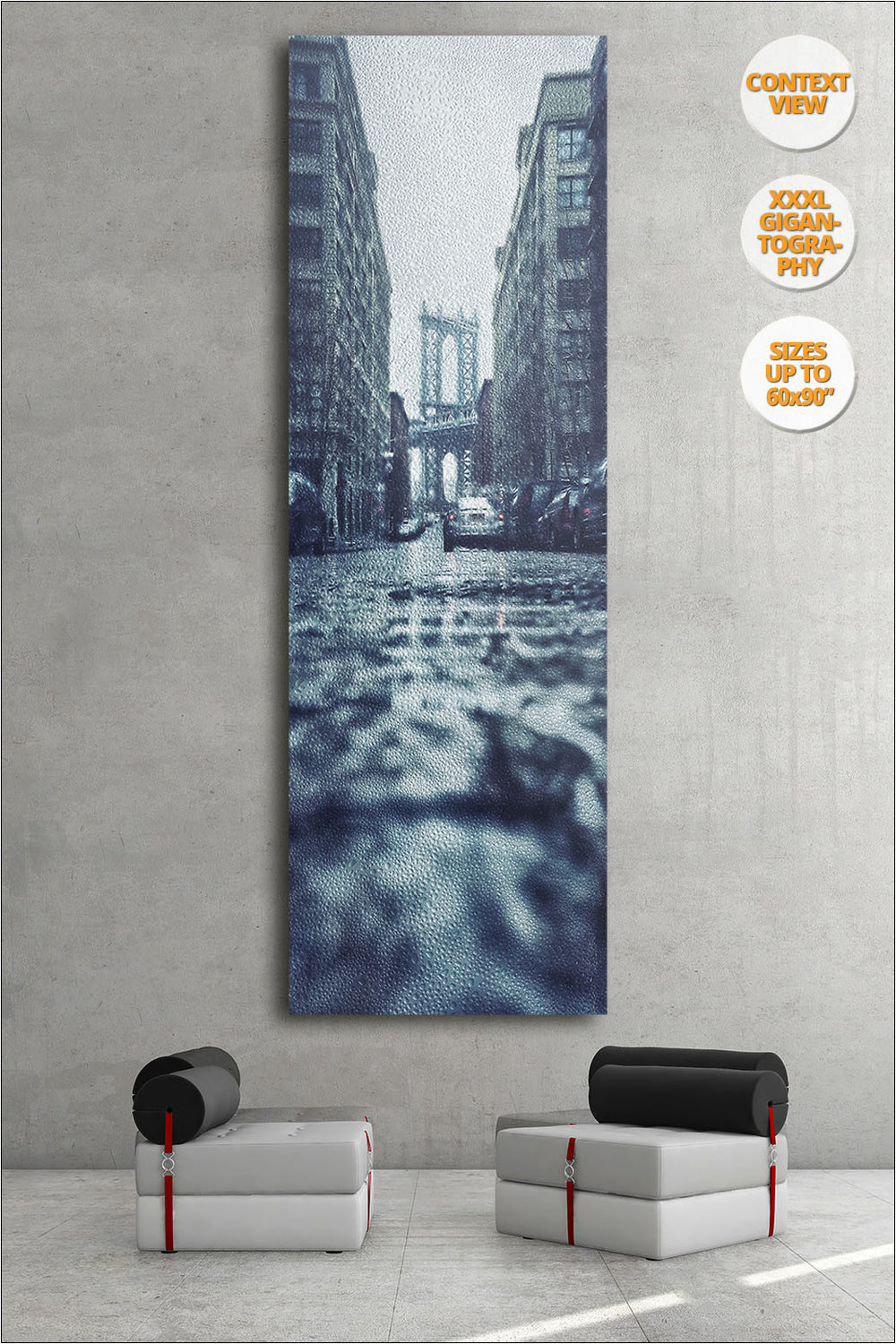 Manhattan Bridge in the rain, New York. | Limited Edition Giant Print hanged in waiting room.