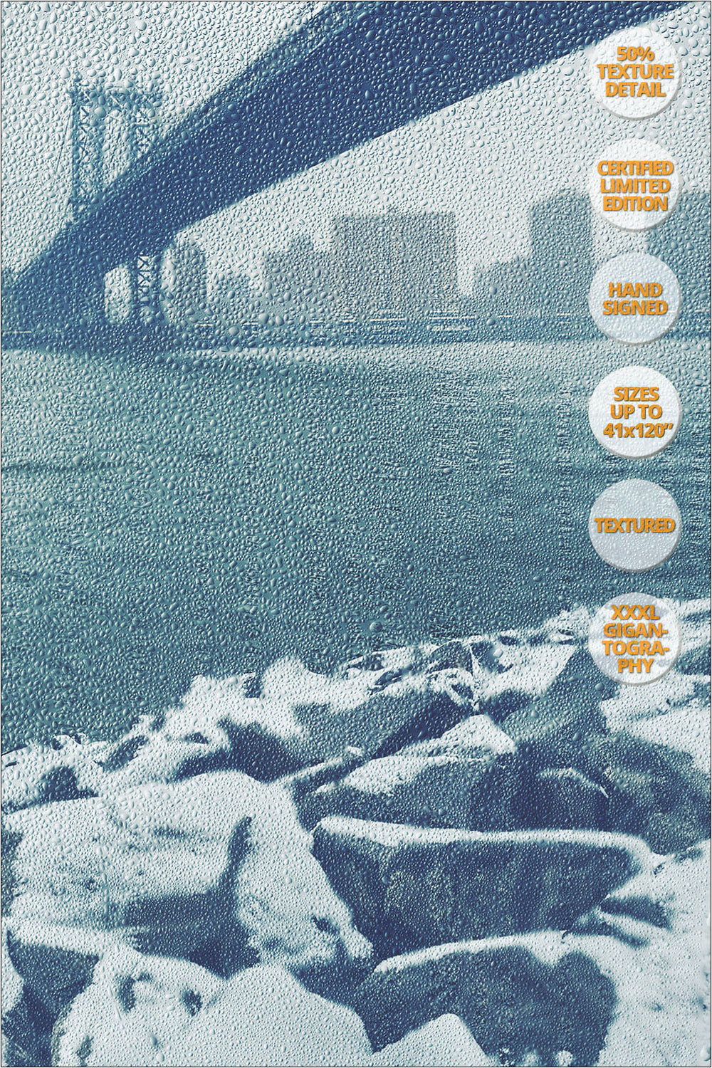 Manhattan Bridge in Blizzard, Winter, New York. | 50% Magnification Texture Detail.