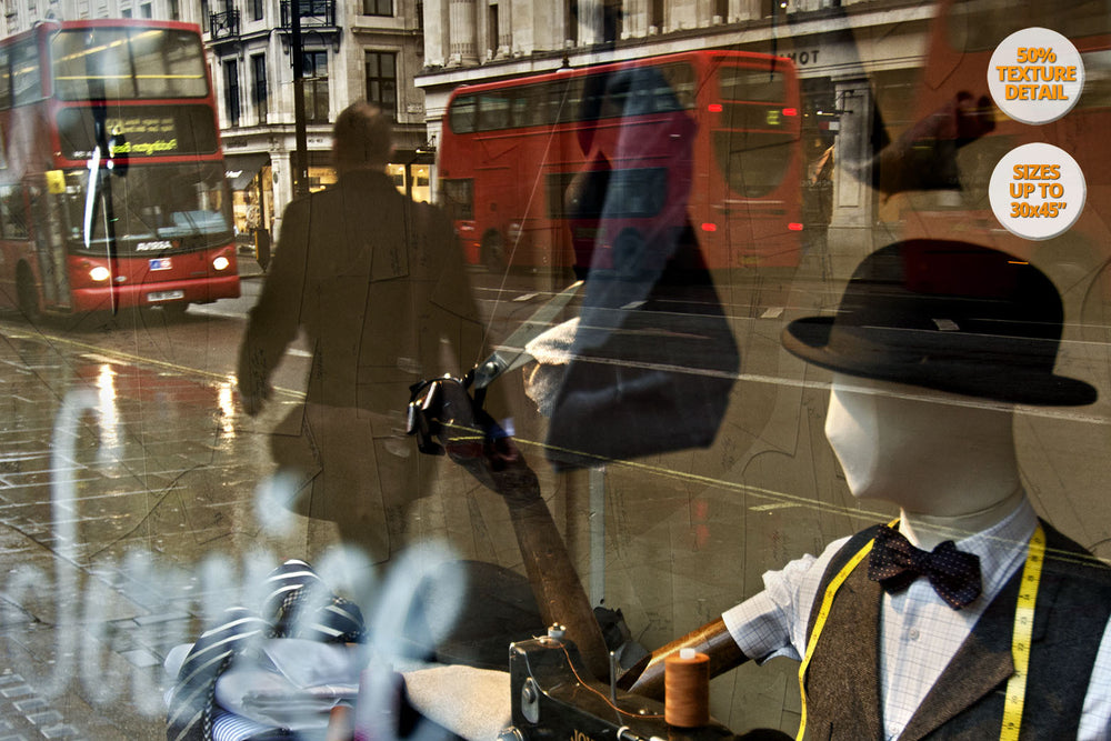 Reflections in the Regent Street, London, UK. | View of the Print at 50% magnification detail.