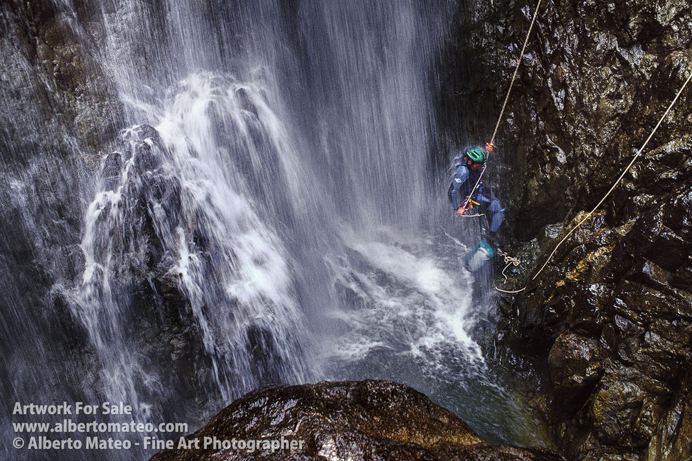 Great waterfall in Caldares Canyon, Pyrenees, Spain.