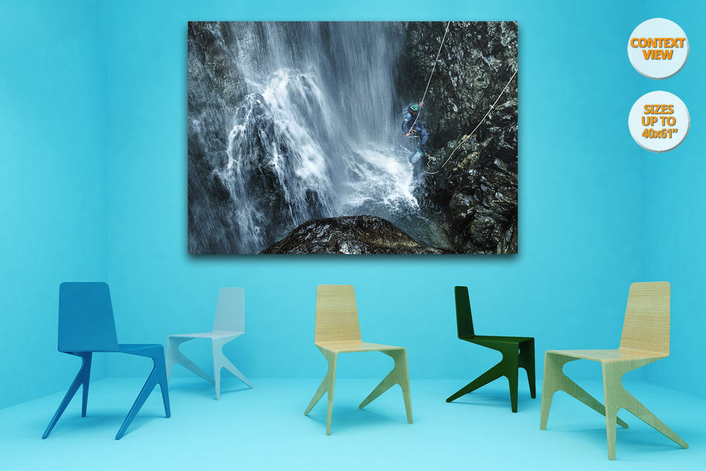 Great waterfall in Caldares Canyon, Pyrenees, Spain. | Hanged in meeting room.