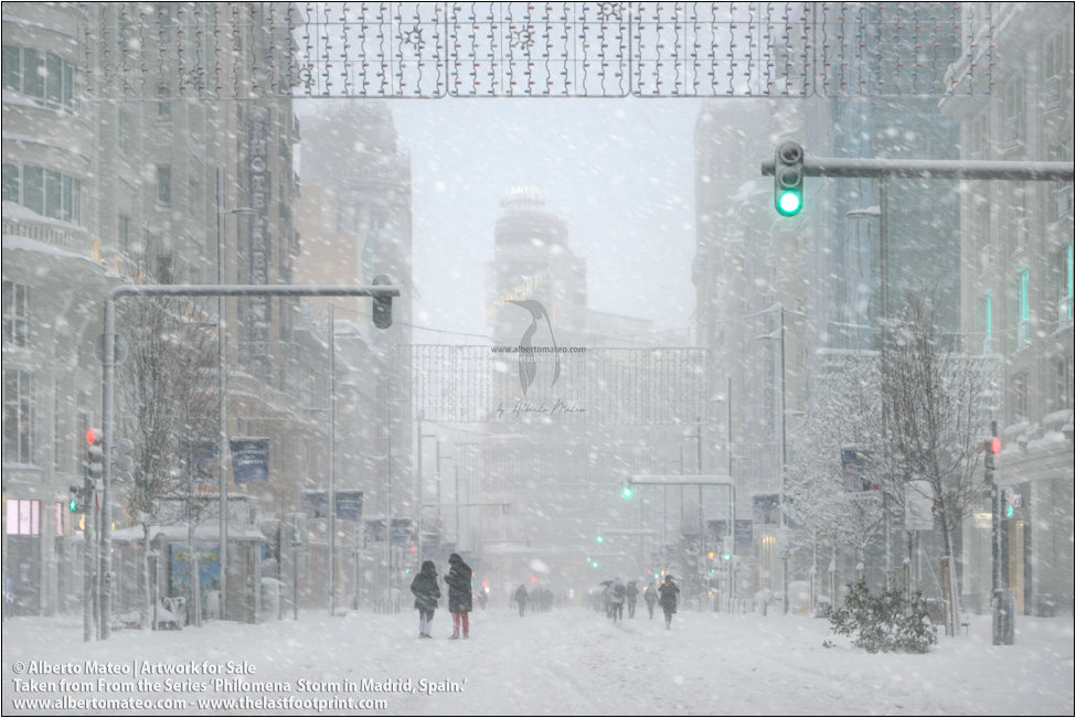 Edificio Capitol, Gran Via, Filomena Winter Snow Storm, Madrid, Spain.