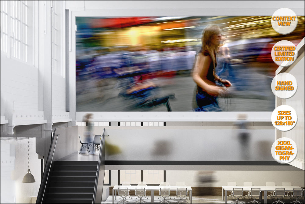 Woman with bicycle in Hauptwache, Frankfurt, Germany. | Giant Print hanged in office.
