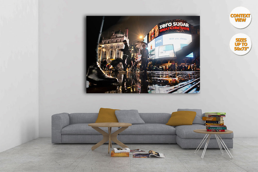 Rain in Piccadilly Circus, night, London. | View of the Print hanged in Living Room.