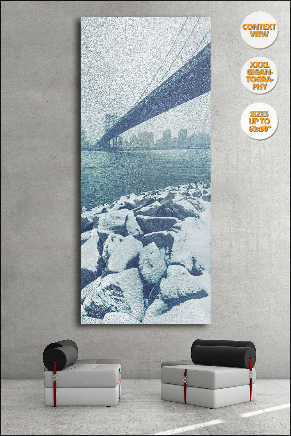 Manhattan Bridge in Blizzard, New York. | View of the Print hanged in Living Room.