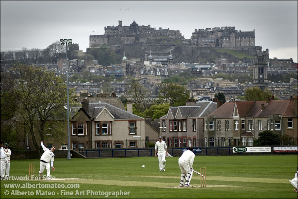 Cricket match under Edinburgh's Castle, Scotland. | FIne Art Print.