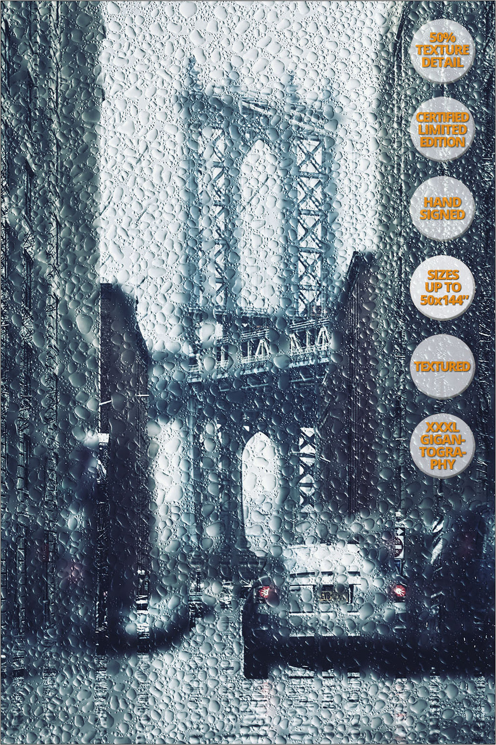 Manhattan Bridge in the rain, NYC. | 50% Magnification Texture Detail.