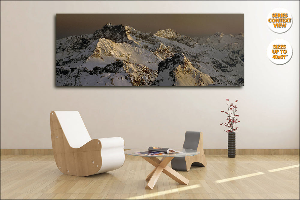 Mount Corno Bianco at dusk, Alps, Italy.  | View of Panoramic Print hanged in Living Room.