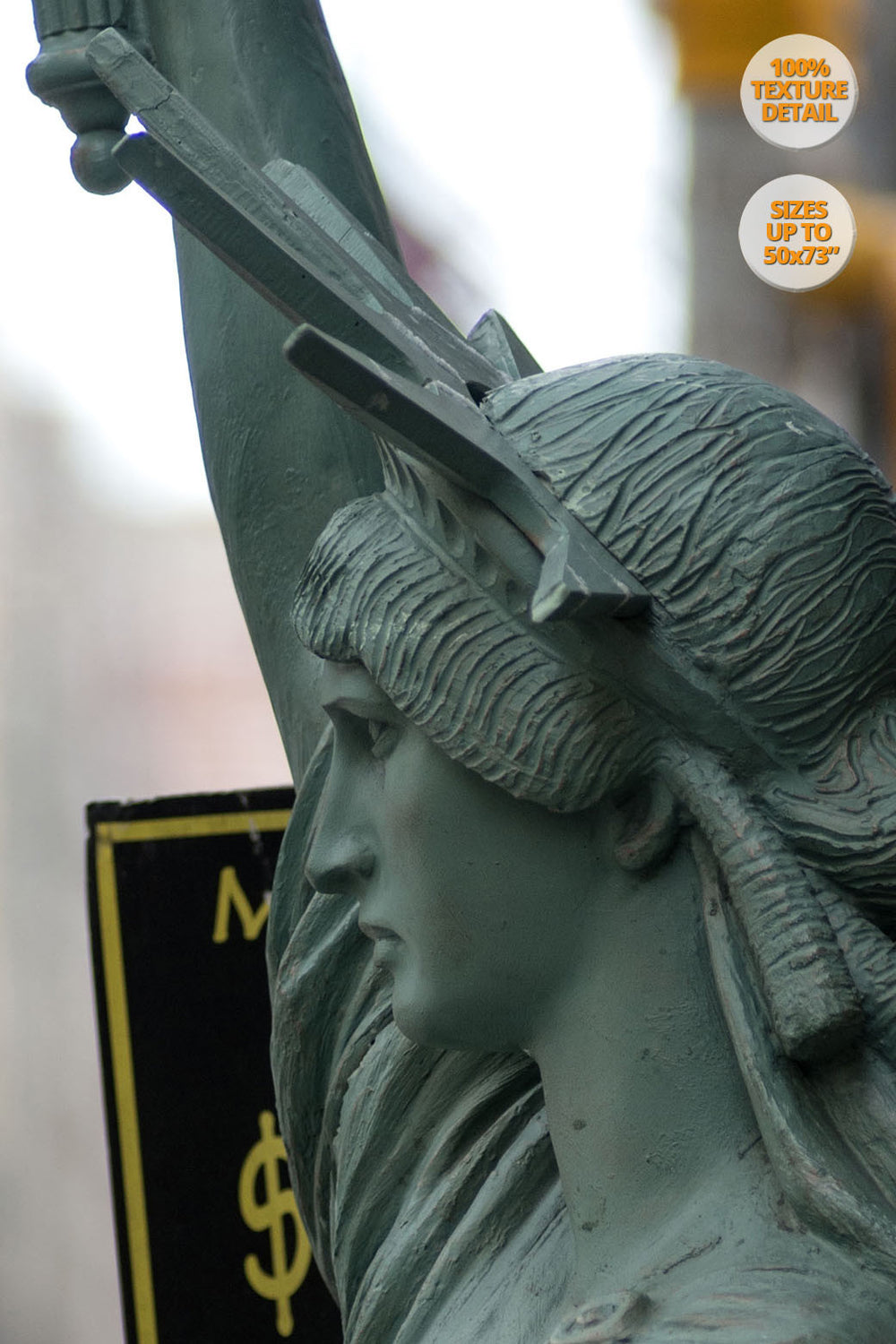 The Statue of Liberty in the Fifth Avenue, New York. | 100% Magnification Detail.