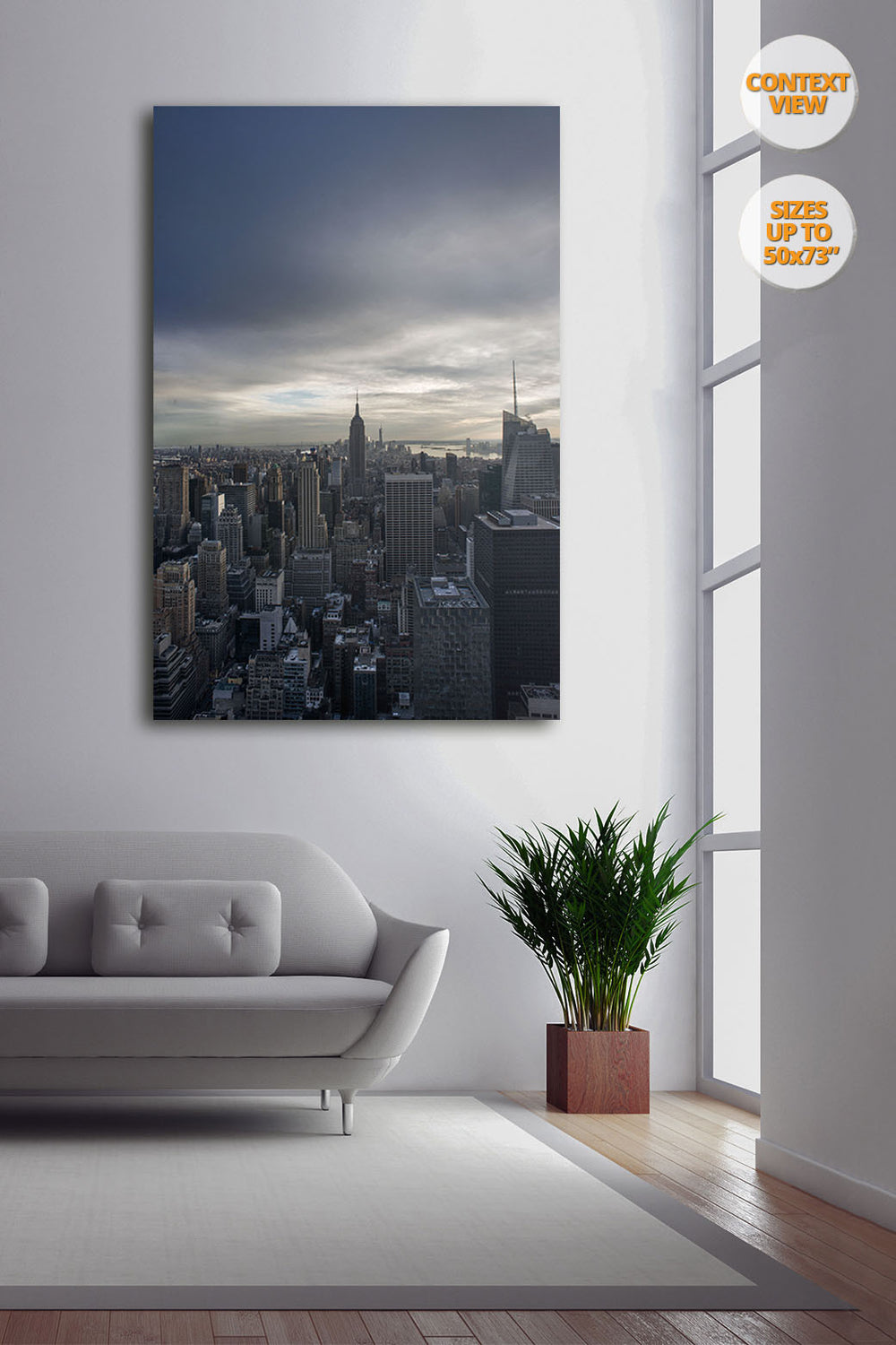 The Empire State Building before sunset, Midtown Manhattan, NYC. | Print hanged next to window.
