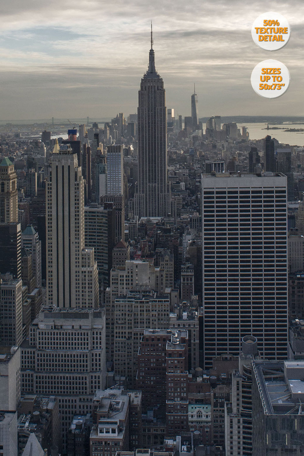 The Empire State Building before sunset, Midtown Manhattan, US. | View of the Print at 50% magnification detail.