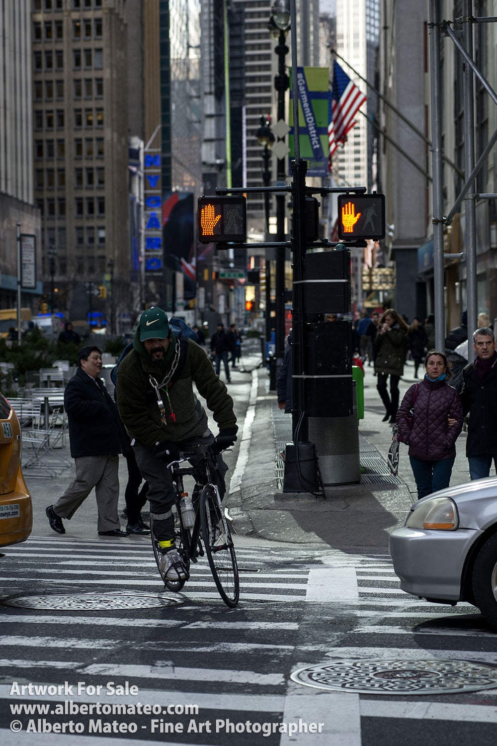 Cyclist in Times Square, Manhattan, New York.