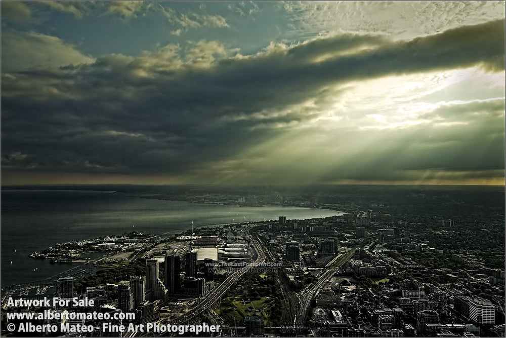 Aerial view of Toronto from top of CN Tower, Toronto, Canada.