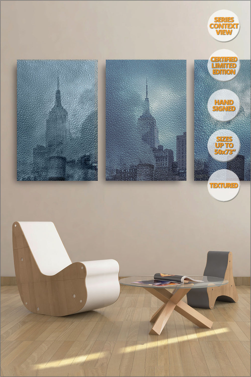 Empire State under the Rain, New York. Series 1/4. | Series hanged in living room.