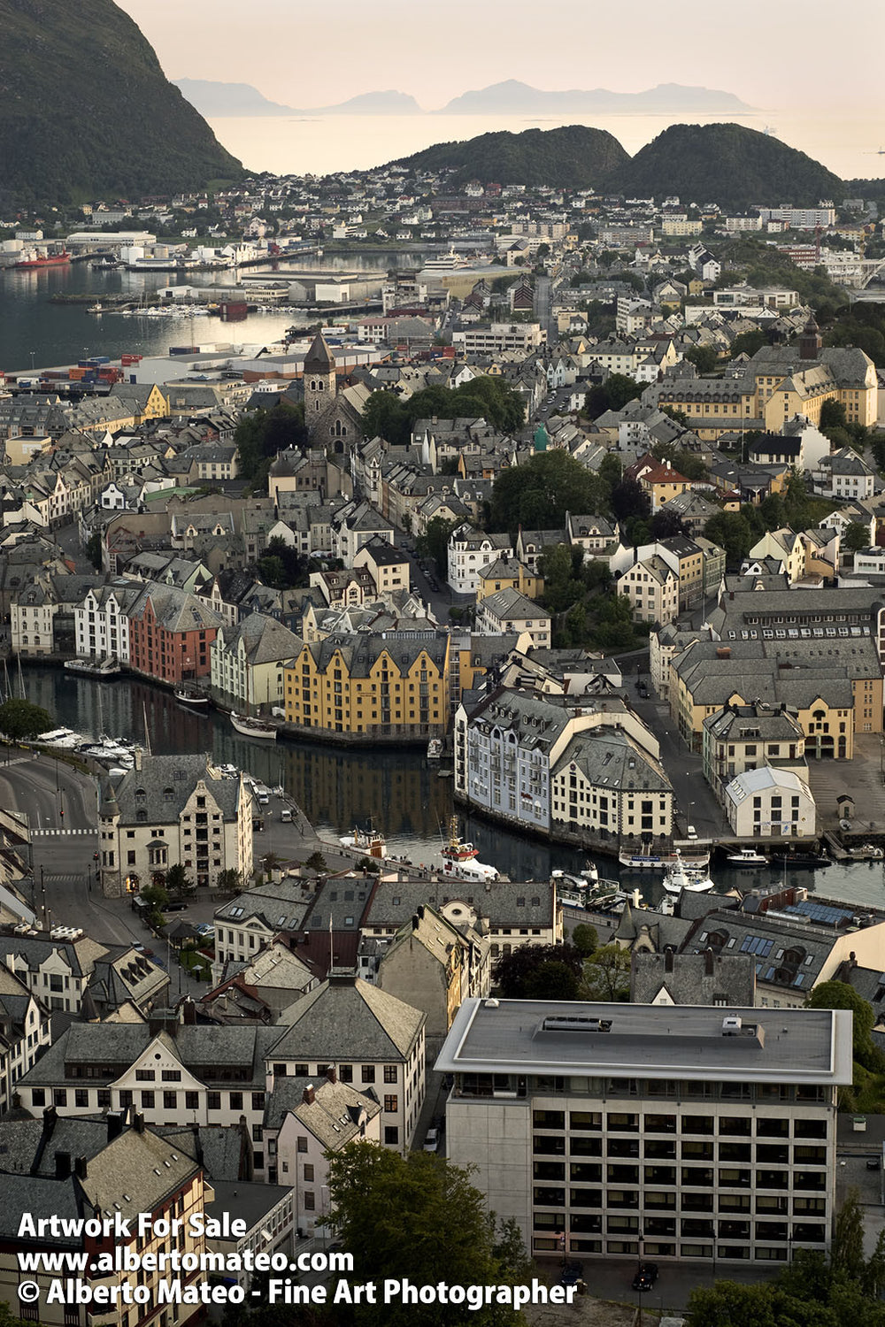 Aerial view of Alseund, Sunnmore Region, Norway.