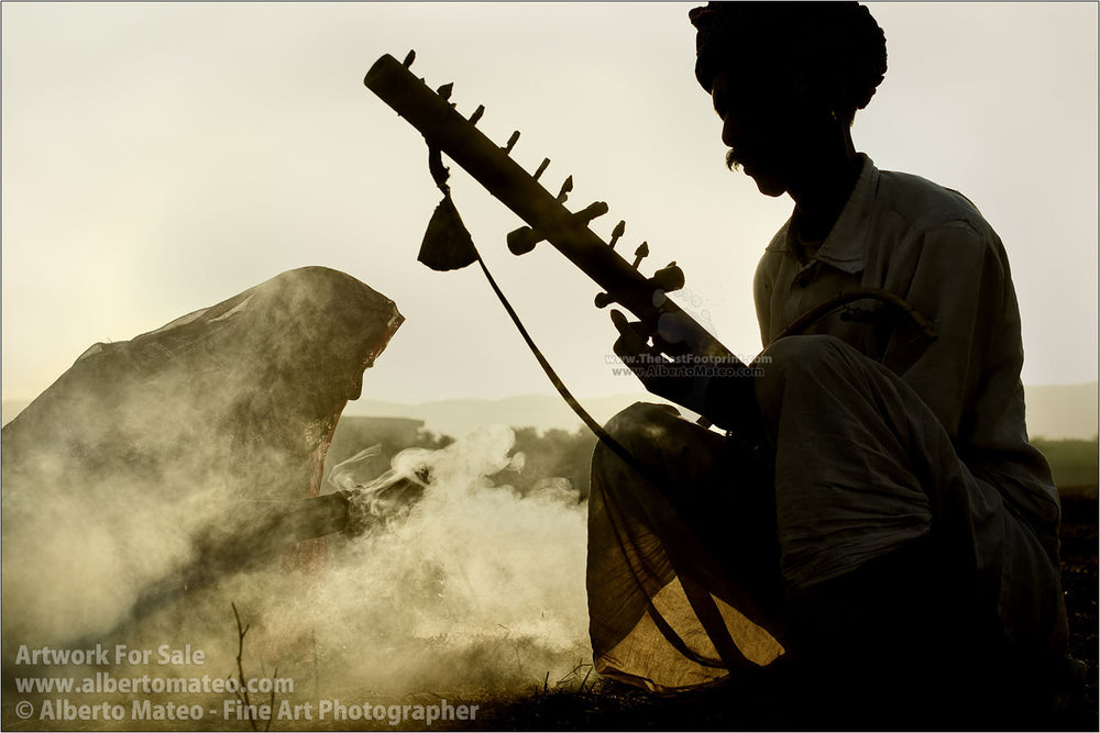 Rajastani Musicians, sunrise, Pushkar Camel Fair, India. | Open Edition Print.