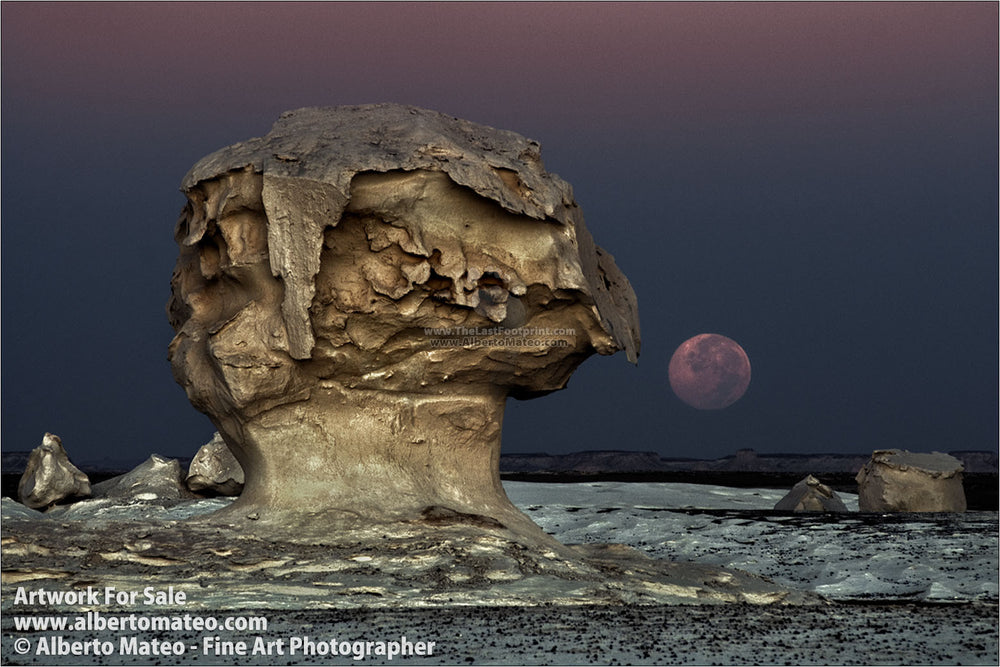 The Moon rising among rocks, White Desert, Egypt. | Open Edition Fine Art Print.