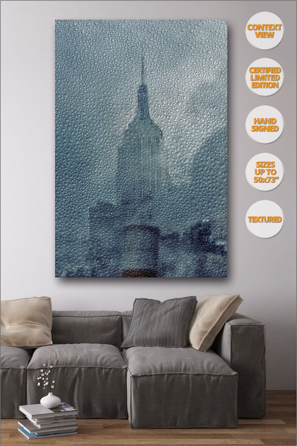 Empire State under the Rain, New York. Series Print #2/4. | Living room view.