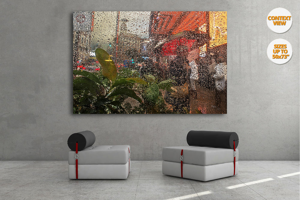 Rain in Gran Via, Madrid, Spain. | View of the Print hanged in Living Room.
