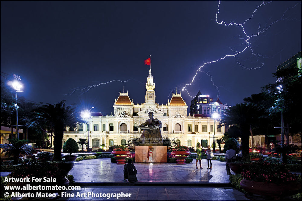 Thunderstorm over the Town Hall of Saigon, Vietnam. | Open Edition Fine Art Print.