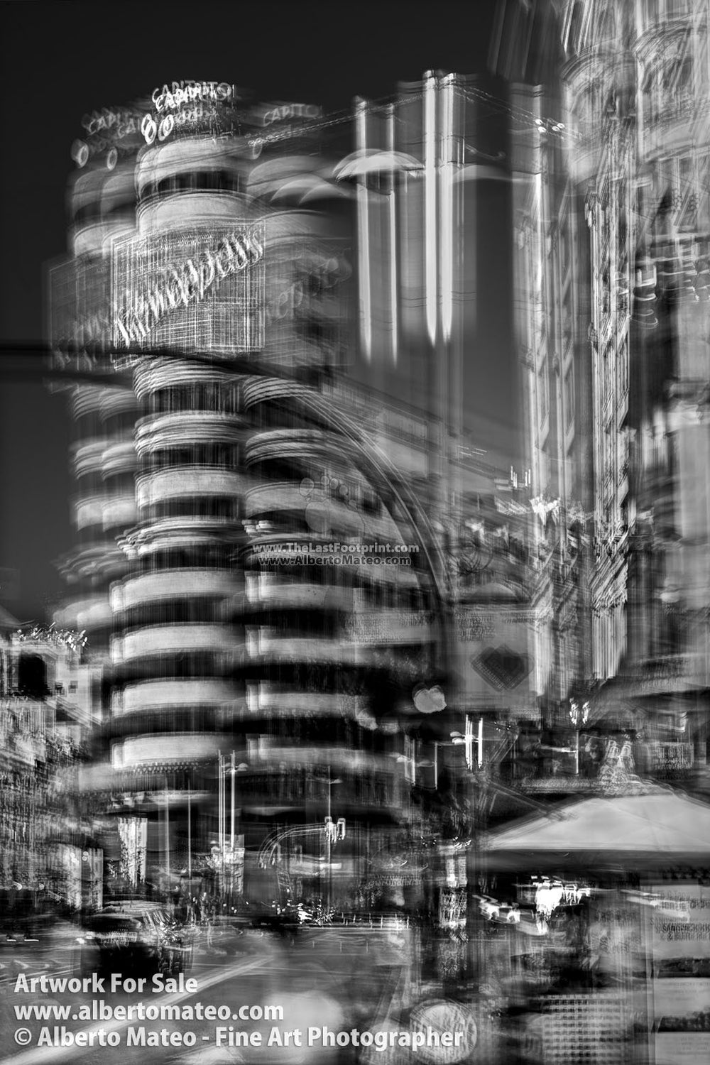 Capitol Building, Gran Via, Madrid, Spain. | Handmade Black and White Print by Alberto Mateo.