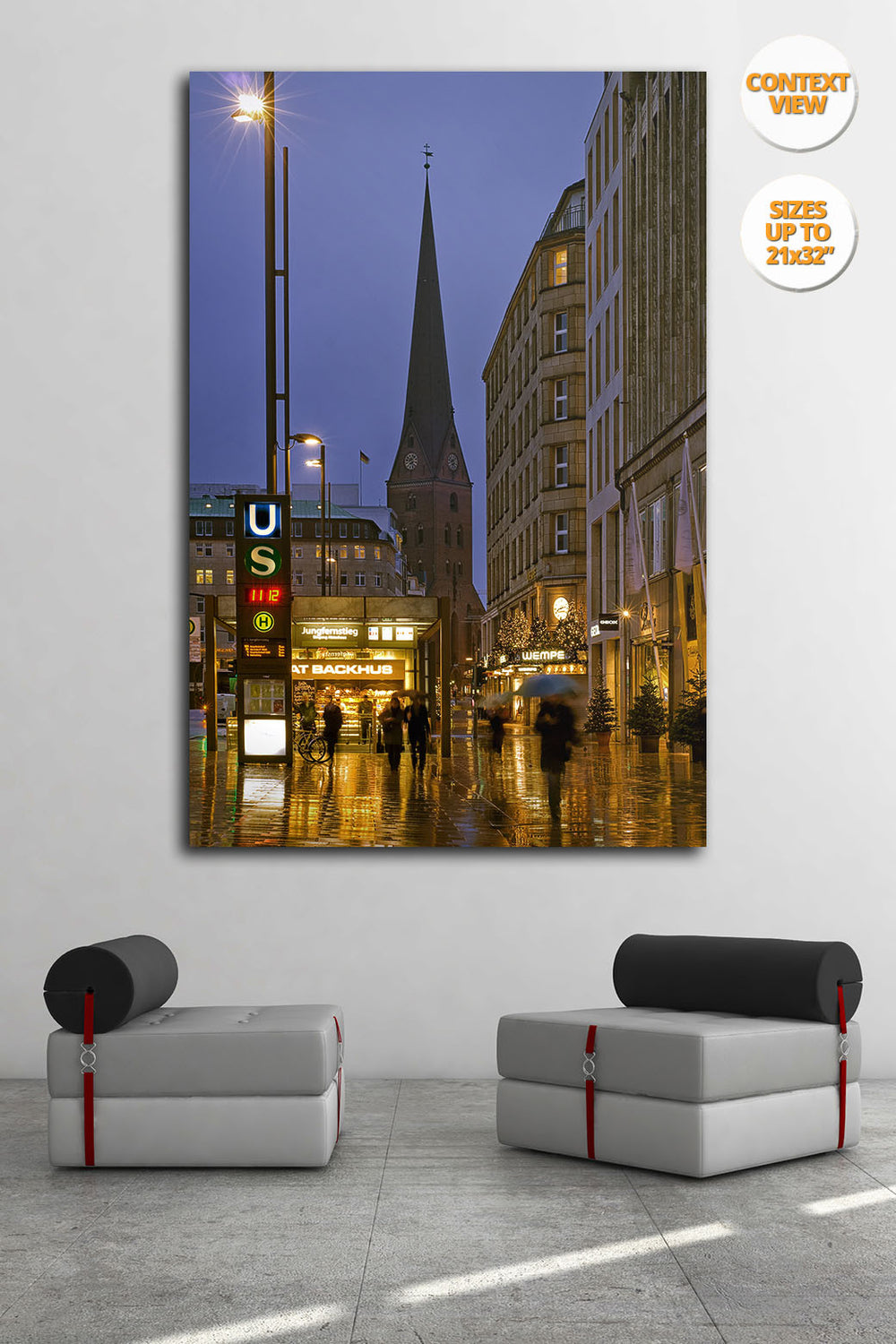 Jungfernstieg, rain, Hamburg. | Print hanged in meeting room.