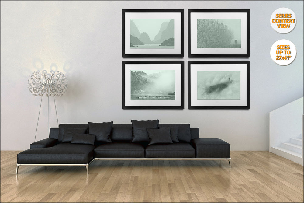 Green Series of Four Prints. | Open Edition Prints hanged over sofa.