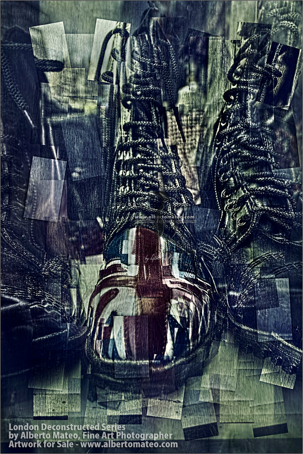 Boots with the British flag, Camden Lock Sunday Market, London, United Kingdom.