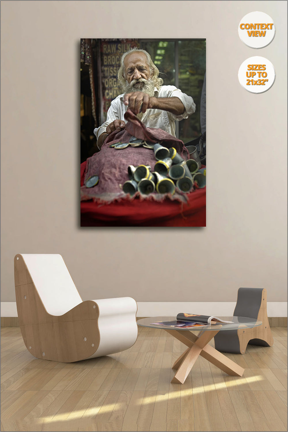Sweets street seller, Chandni Chowk, Delhi. | View of the Print hanged in Living Room.