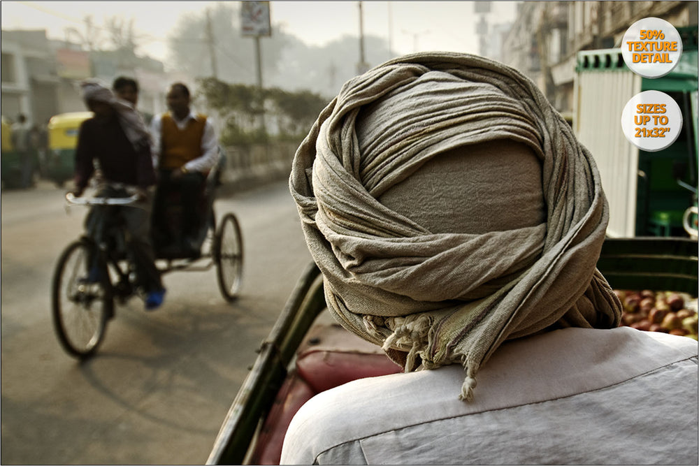 Rickshaw drivers, Qutab Road, Delhi, India. | View of the Print at 50% magnification detail.