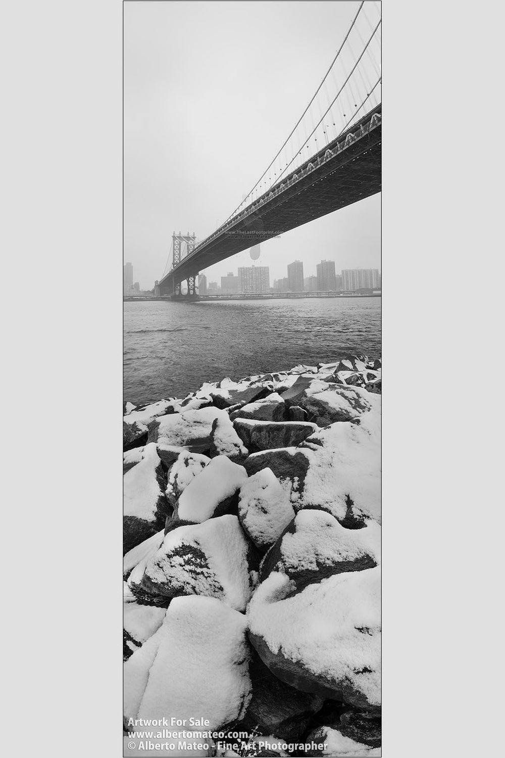 Snow under the Manhattan Bridge, New York.  | Giant Black and White Fine Art Print.