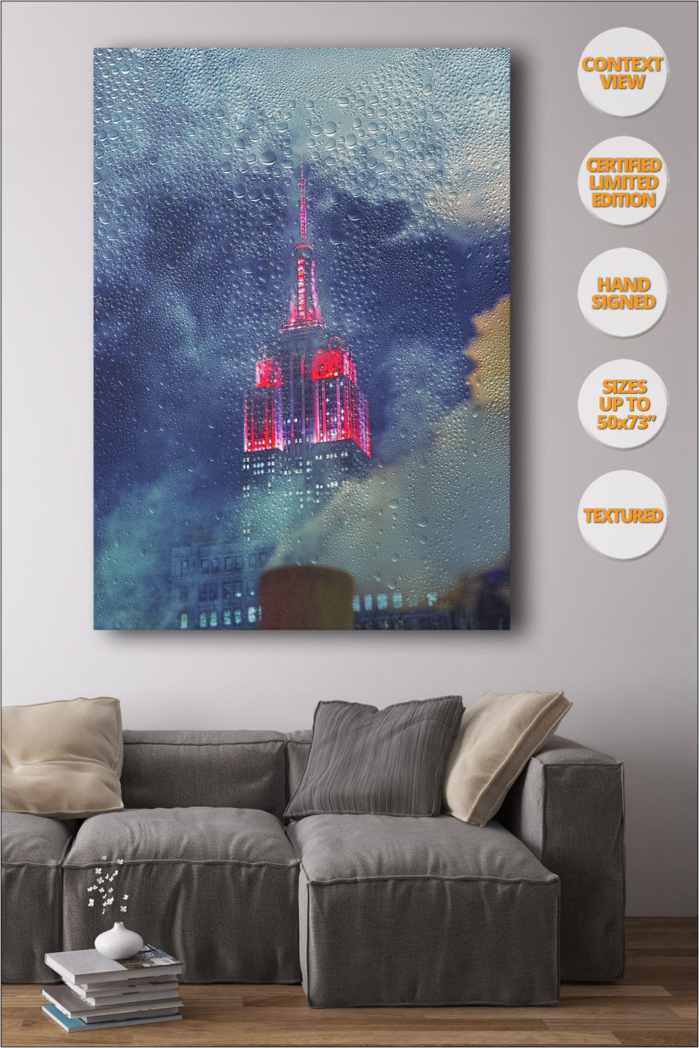 The Empire State by night, New York. | Print hanged in living room.