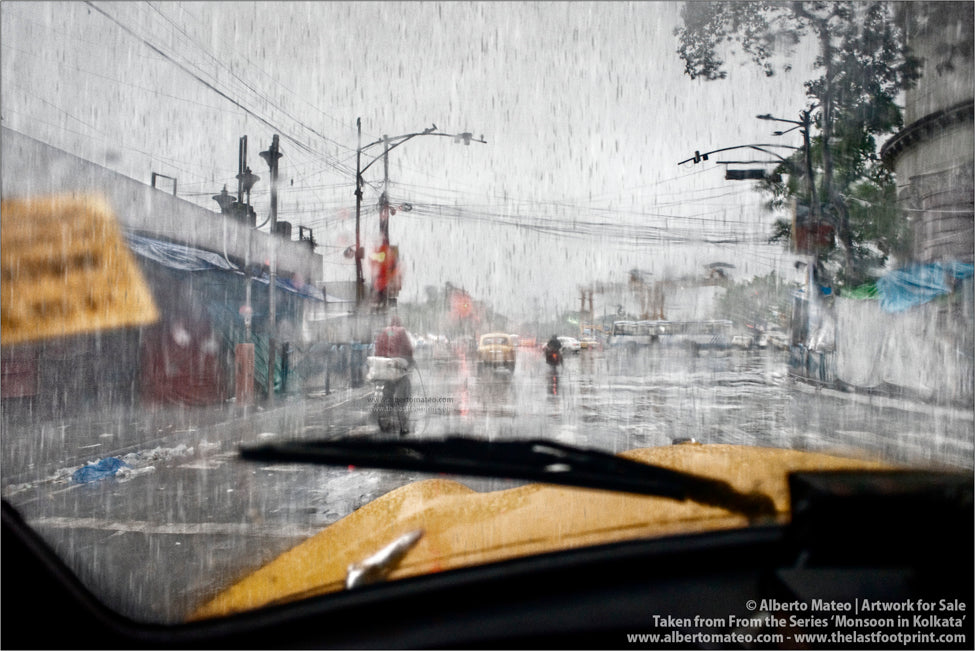 Traffic under Heavy Downpour, Kolkata, Bengal, India.