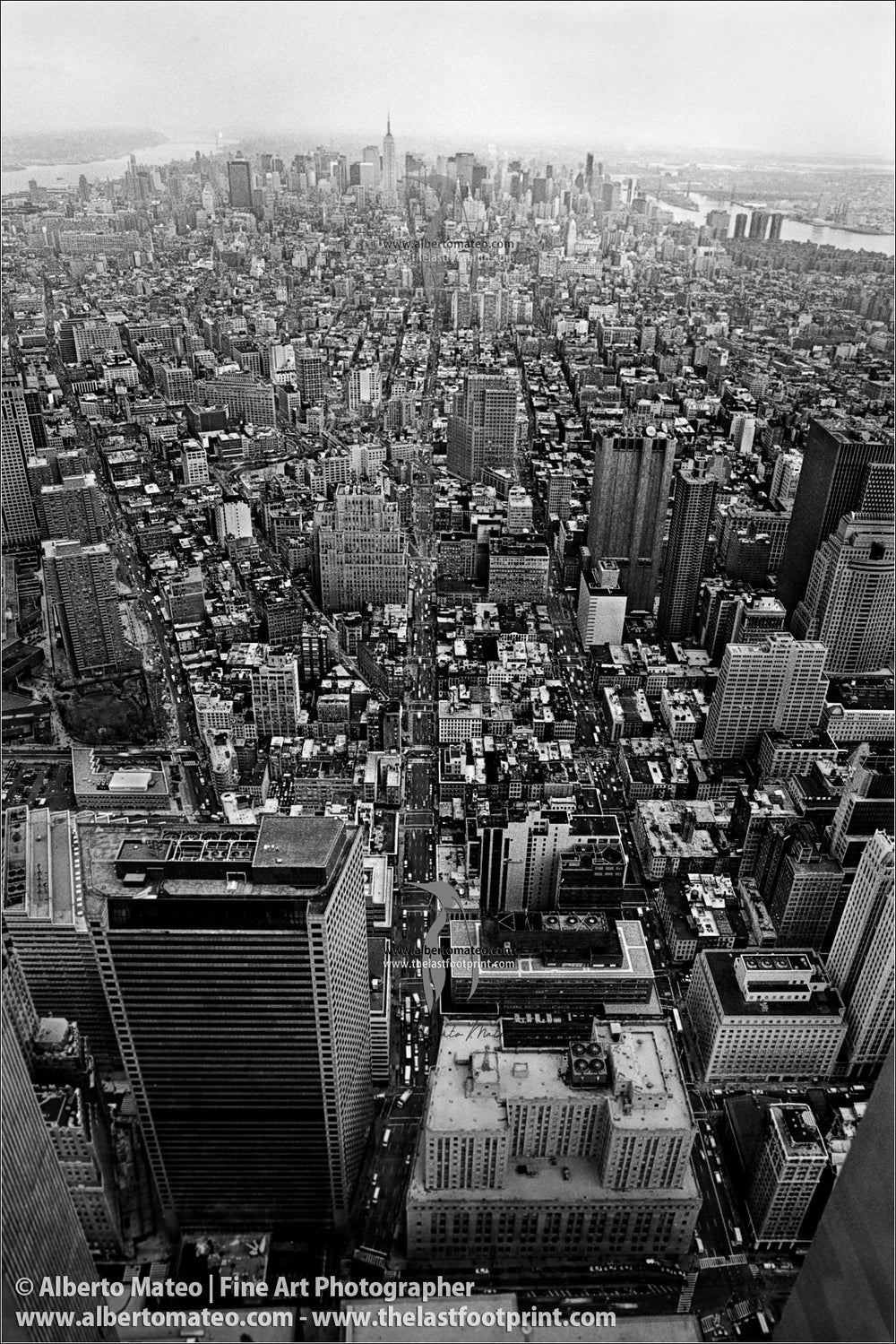 Aerial view of Manhattan from Twin Towers, Manhattan, NY.
