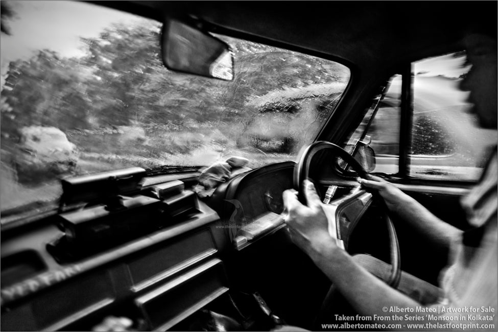 Monsoon rain from an Ambassador Taxi, Rain, Kolkata, Bengal, India.