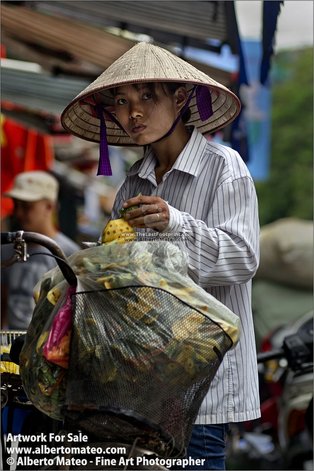 Girl selling pineapples, Hanoi, Vietnam. | Open Edition Fine Art Print.