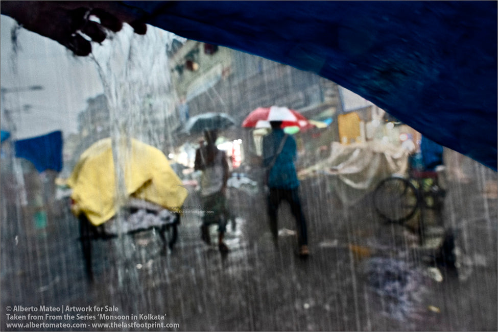 Monsoon rain in Bara Bazar, Kolkata, Bengal, India.