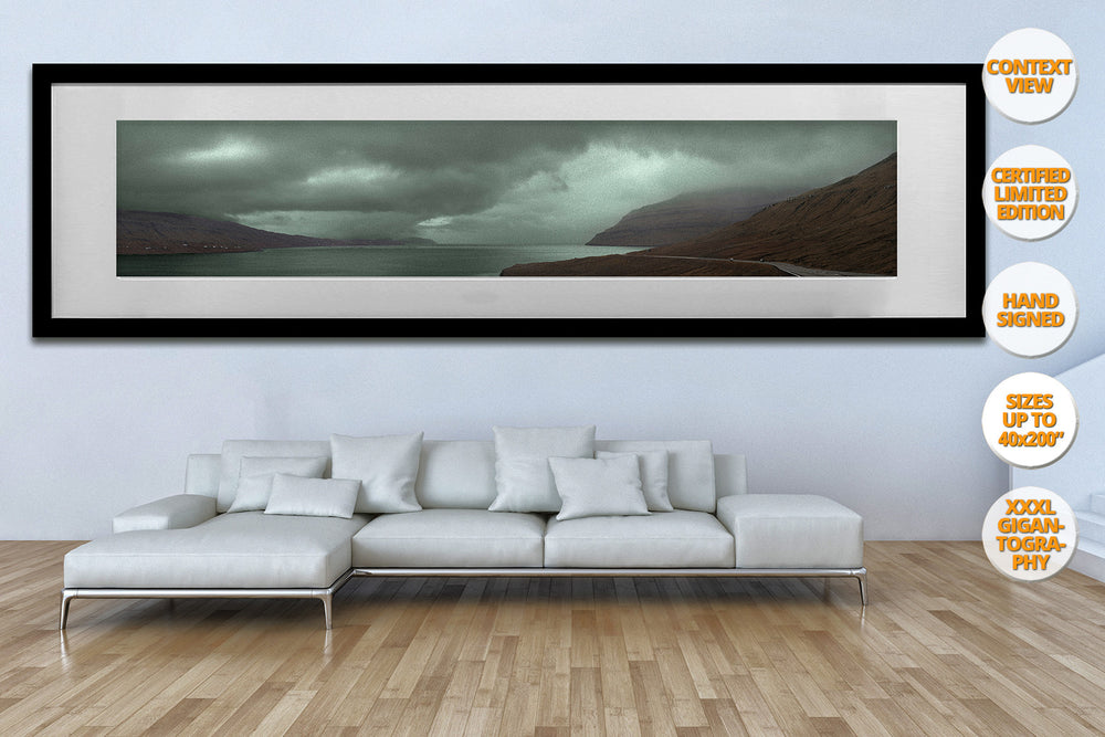 Landscape in Red and Green, Faroe Islands. | Framed Print hanged in living room.