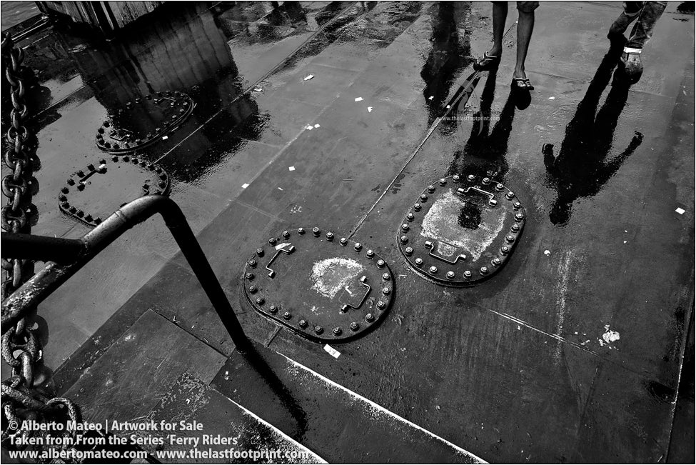 Shadow detail on docks, Hooghly River, Kolkata, India.