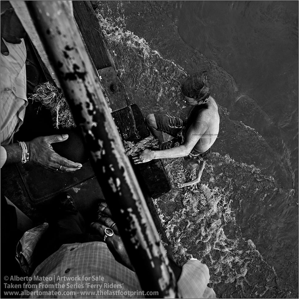 Ferry Riders climbing up to ship deck, Kolkata, India.