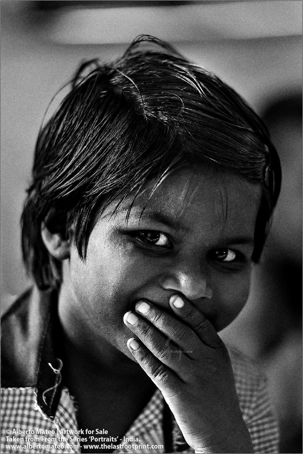 Portrait of smiling schoolgirl, Ballia, Uttar Pradesh, India. [BLACK & WHITE]