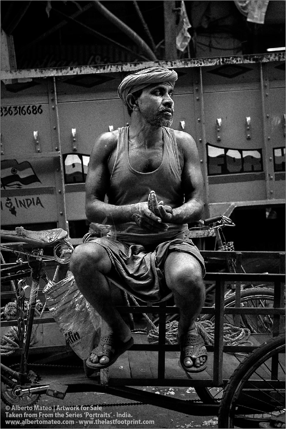 Portrait of Porter in Bara Bazar, Kolkata, India.