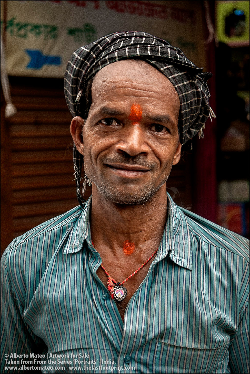 Portrait of Smiling Porter in Bara Bazar, Kolkata, India. [COLOR]