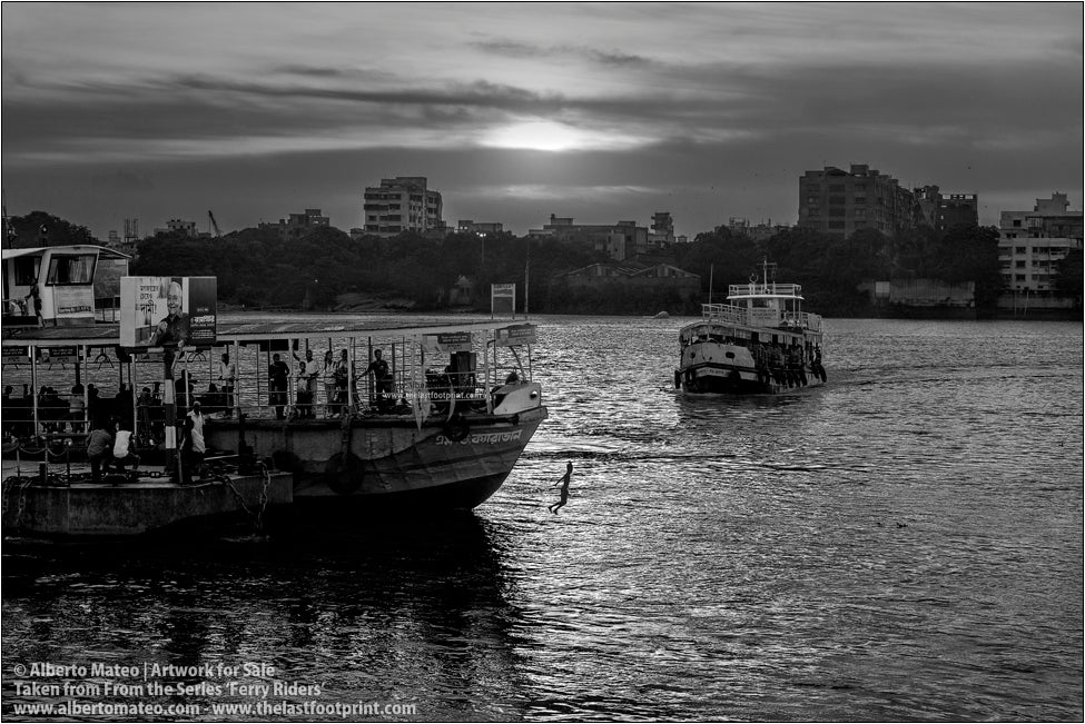 Ferry in the Ghats in Hooghly River, sunset, Kolkata, India.