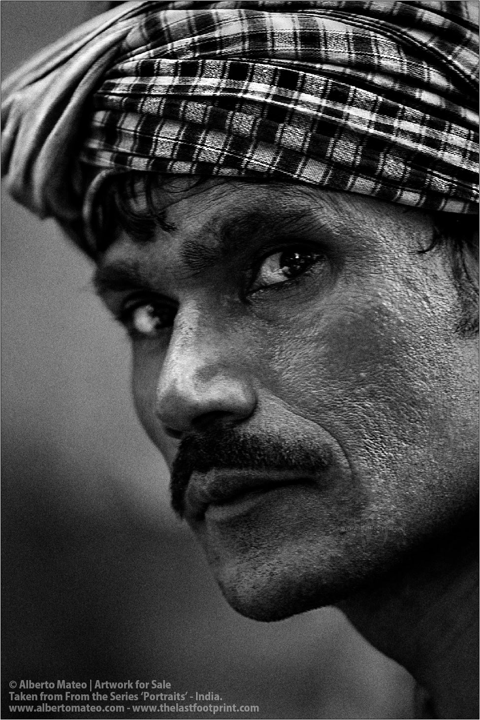 Portrait of Porter in Bara Bazar streets, Kolkata, India. [BLACK AND WHITE]