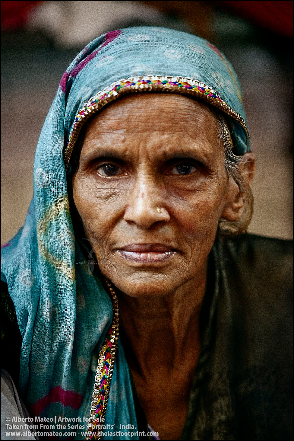 Portrait of elderly woman, Bara Bazar, Kolkata, India.
