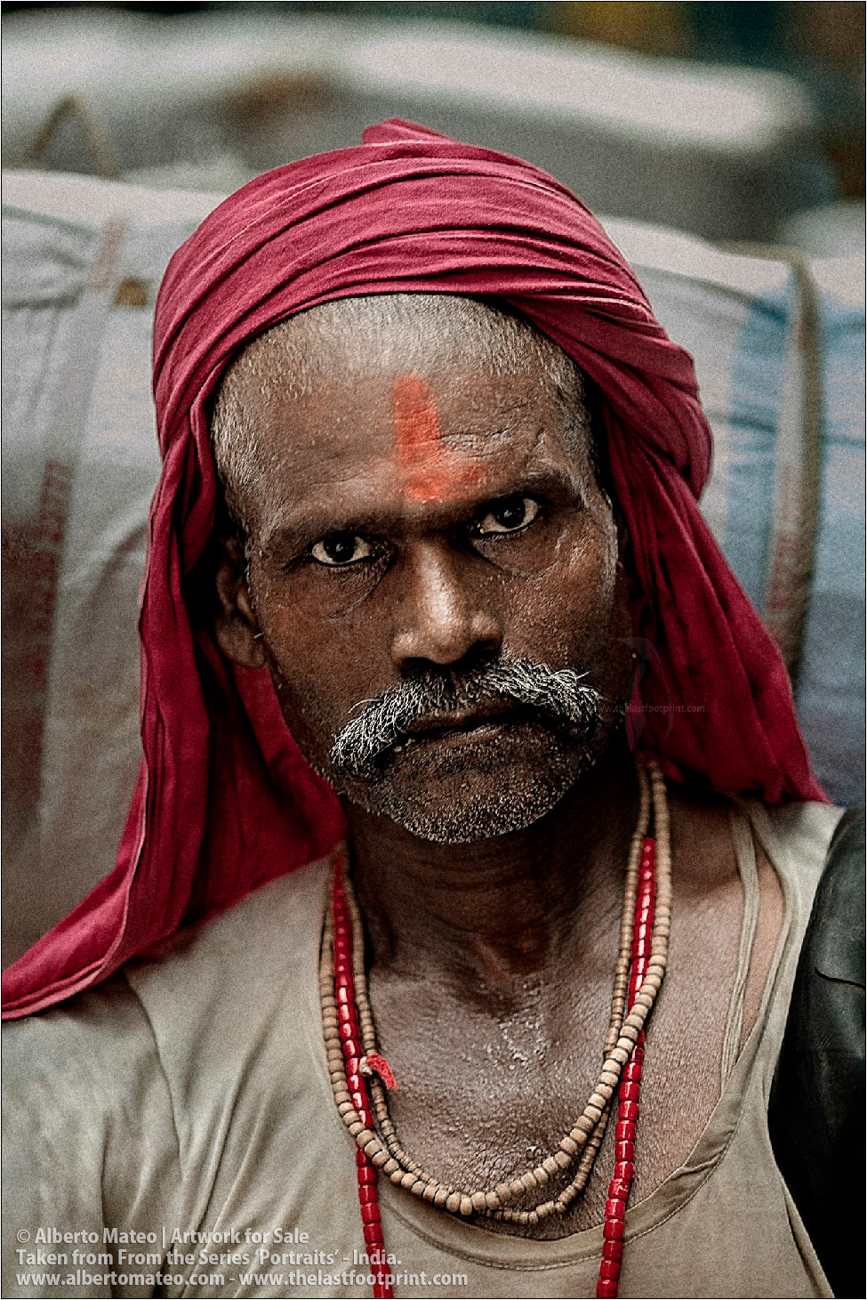 Portrait of Hindu Porter, Bara Bazar, Kolkata, India. [COLOR]