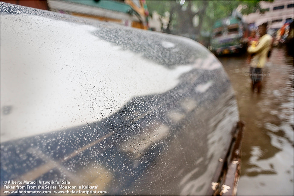 Raindrops on Aluminium sheet, Kolkata, Bengal, India.