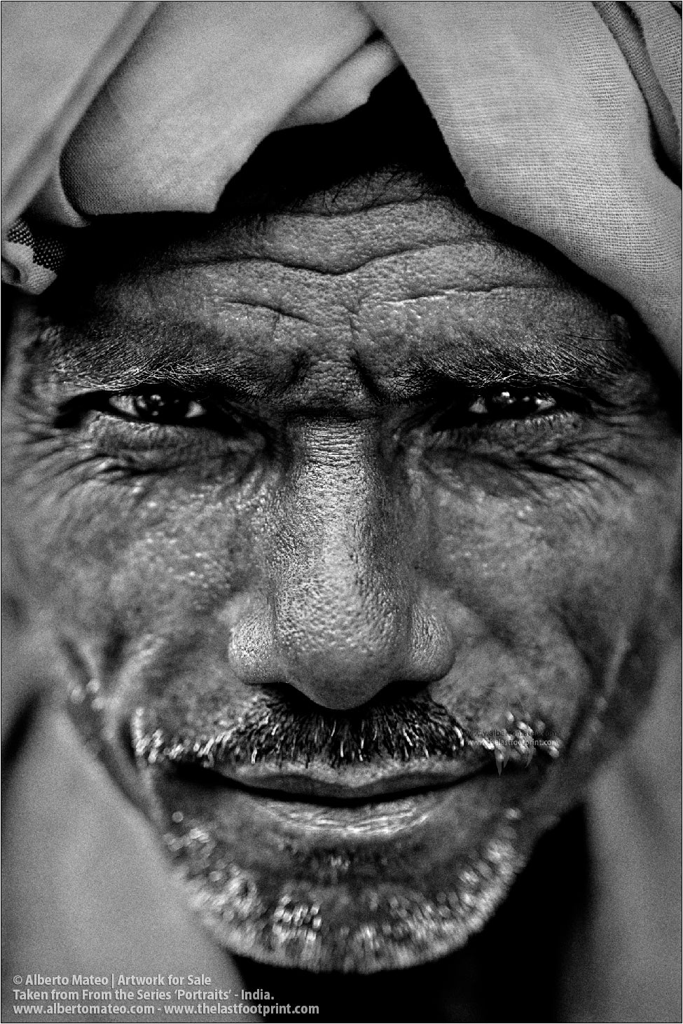 Porter's Face Close Detail, Bara Bazar streets, Kolkata, India. [BLACK AND WHITE]
